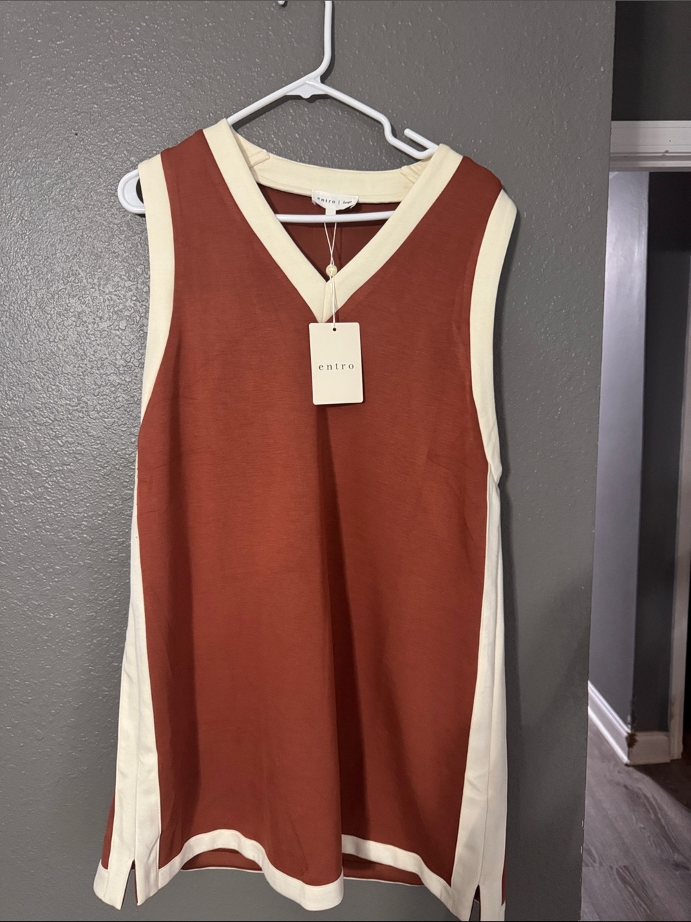 entro Rust Tank Top with Cream Trim V-Neck dress